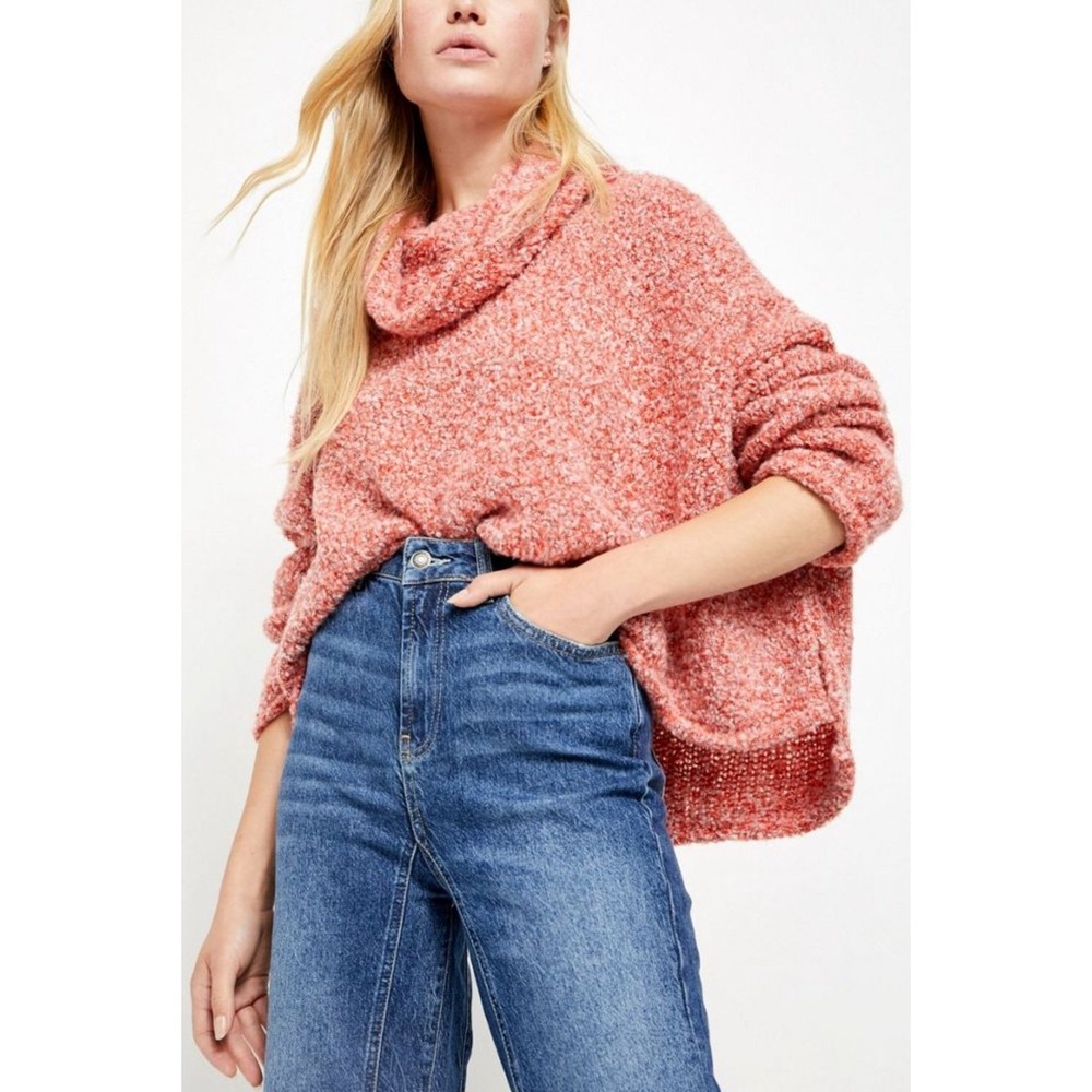 Free People Bouclé Cowl Neck Sweater Cozy Oversized Knit Pullover Sz S